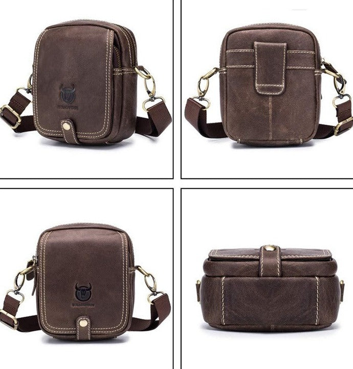 BULLCAPTAIN Herren Gürtel-Umhängetasche aus Rindsleder