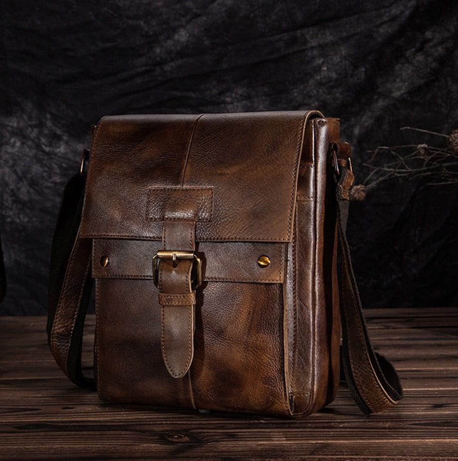 le'aokuu Herren Umhänge-Schultertasche Echtleder