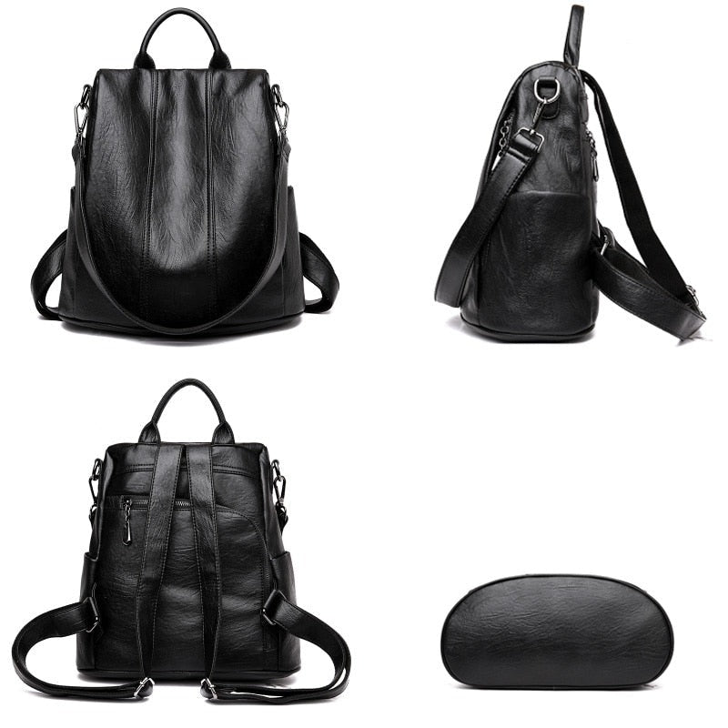 Damen Leder Rucksack Schultertasche
