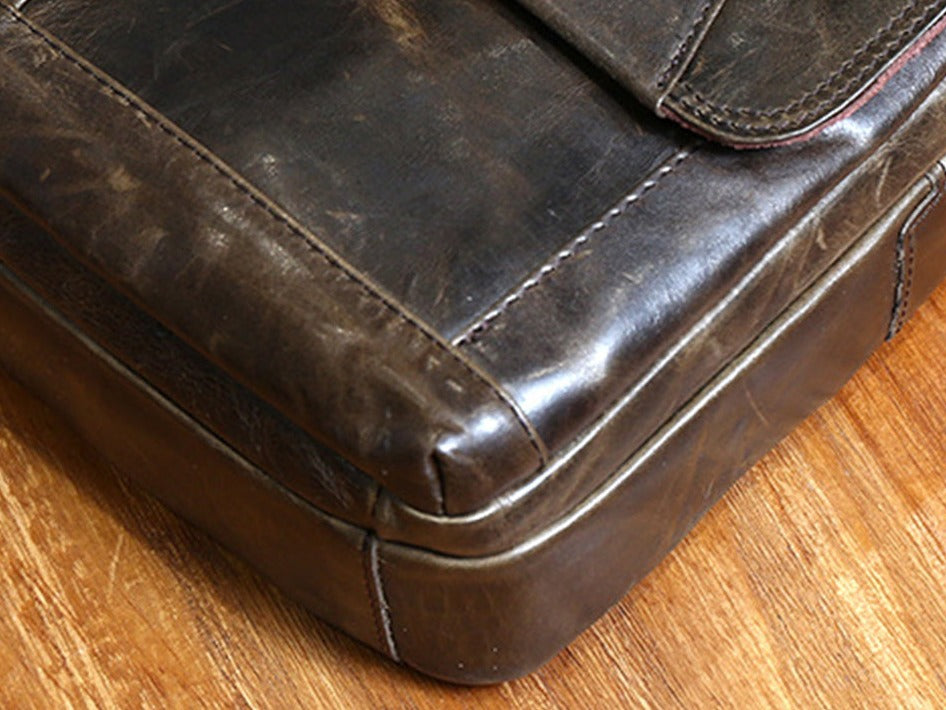 le'aokuu Herren Umhänge-Schultertasche Echtleder
