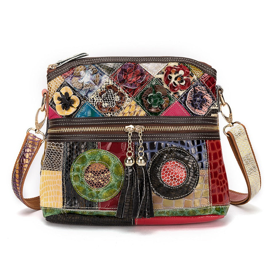 le'aokuu Damen Schultertasche Rindsleder
