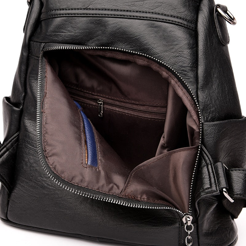 Damen Leder Rucksack Schultertasche