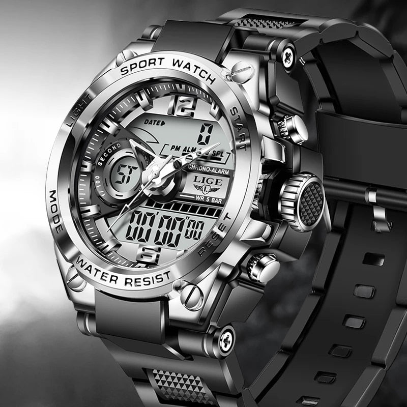 LIGE 8922 Herren Militär-Sport-Digitaluhr 5BAR