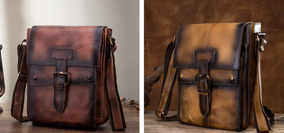 le'aokuu Herren Umhänge-Schultertasche Echtleder
