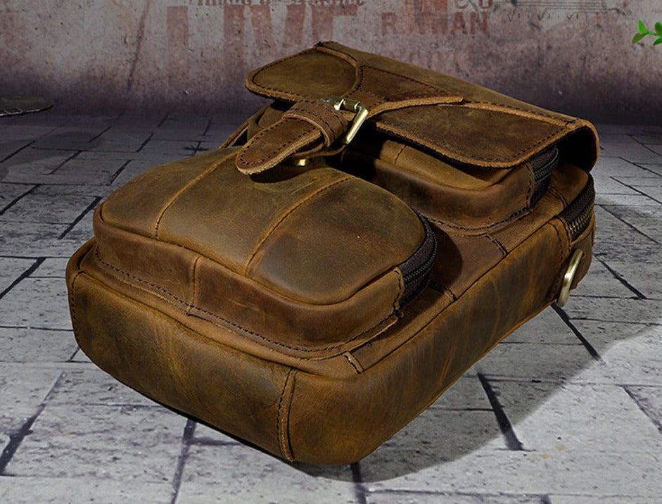 le'aokuu Herren Umhänge-Schultertasche Echtleder