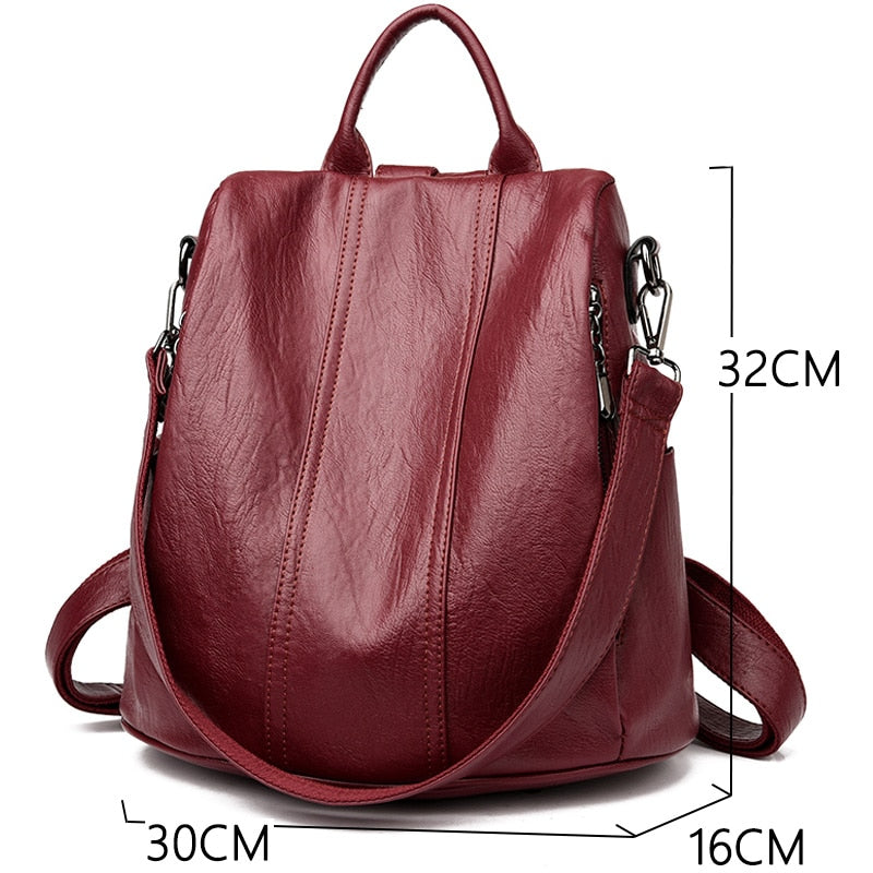 Damen Leder Rucksack Schultertasche