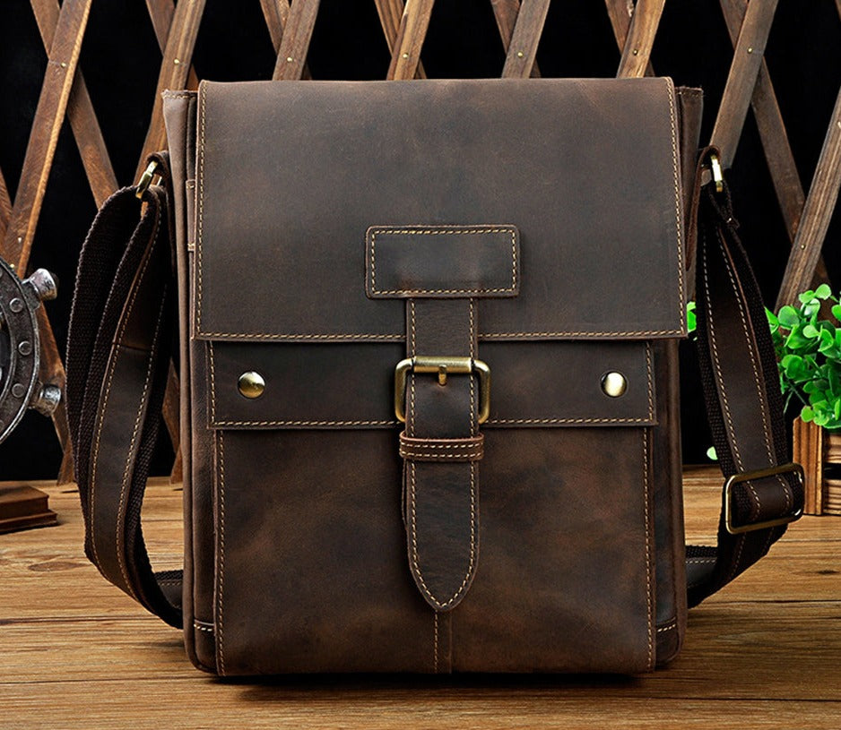 le'aokuu Herren Umhänge-Schultertasche Echtleder