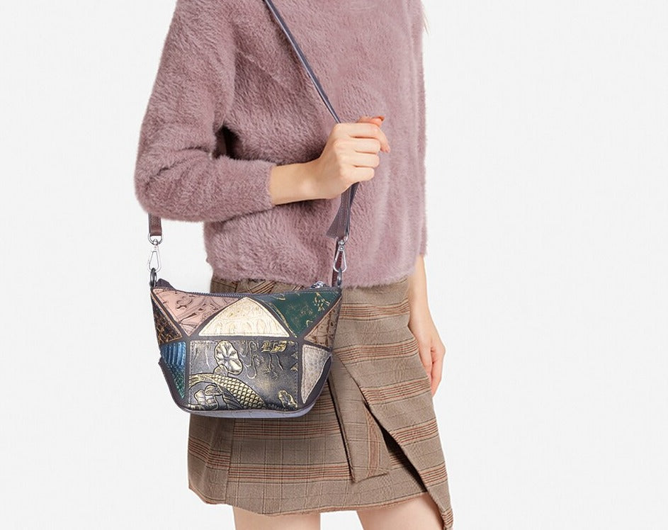 le'aokuu Damen Schultertasche Rindsleder