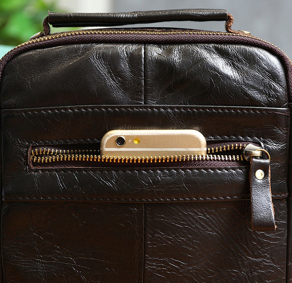 le'aokuu Herren Umhänge-Schultertasche Echtleder