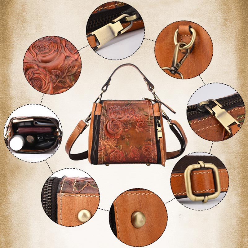 le'aokuu Damen Schultertasche Rindsleder