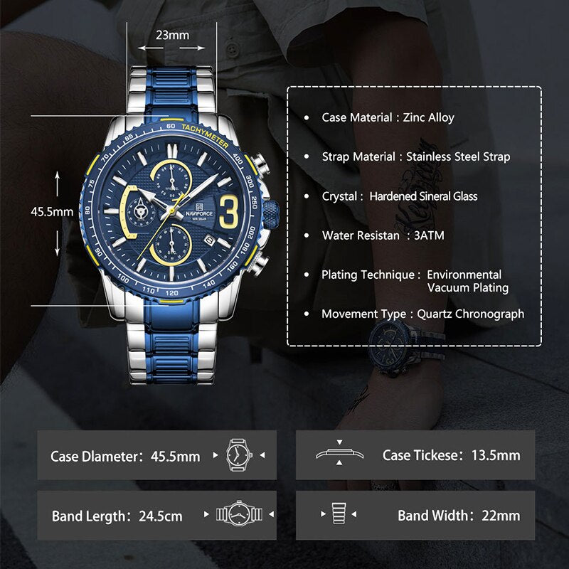 NAVIFORCE NF8017 Herren Multifunktion Chronograph 3BAR