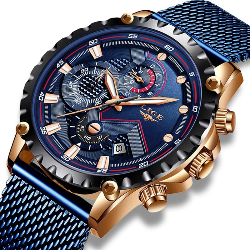 LIGE 9821 Herren Chronograph 3ATM Hardlex