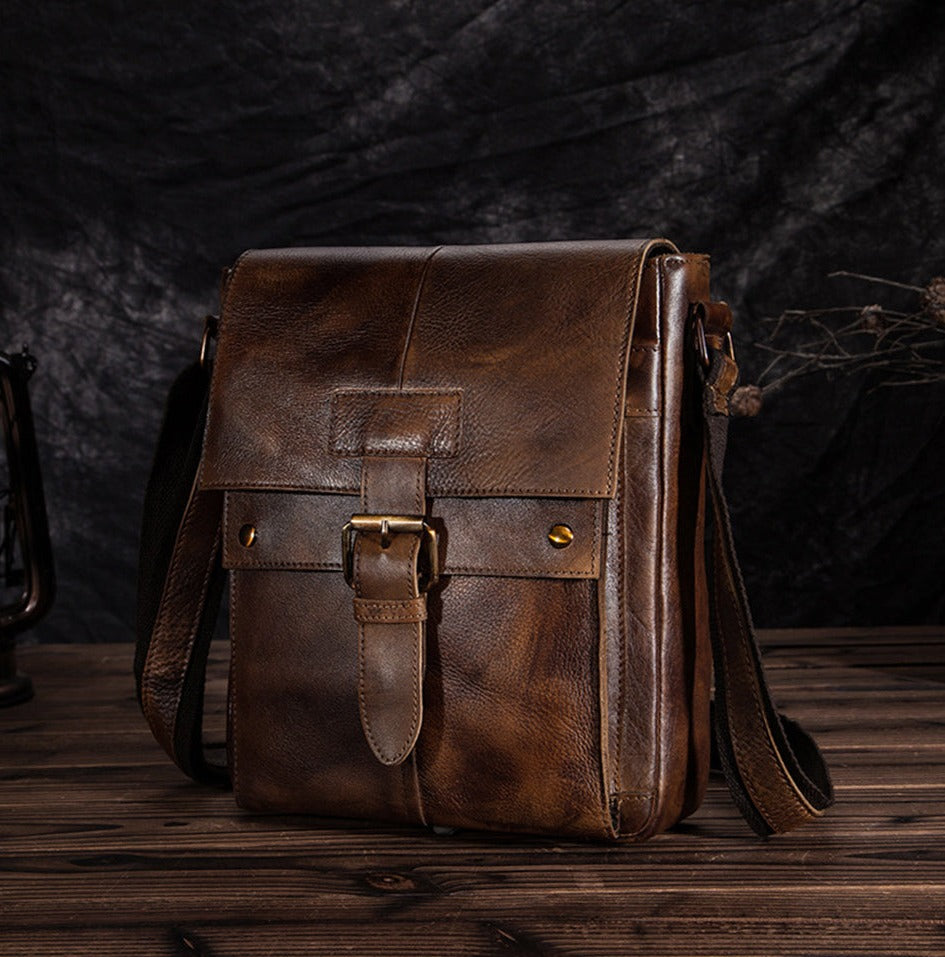 le'aokuu Herren Umhänge-Schultertasche Echtleder