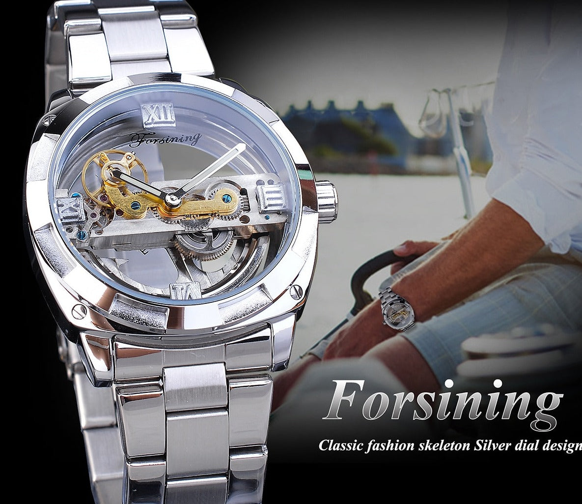 Forsining S1068-3 Automatik Herren Skelettuhr 3BAR Glas