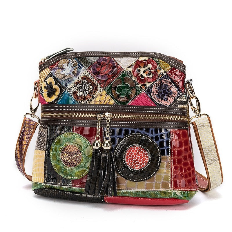 le'aokuu Damen Schultertasche Rindsleder
