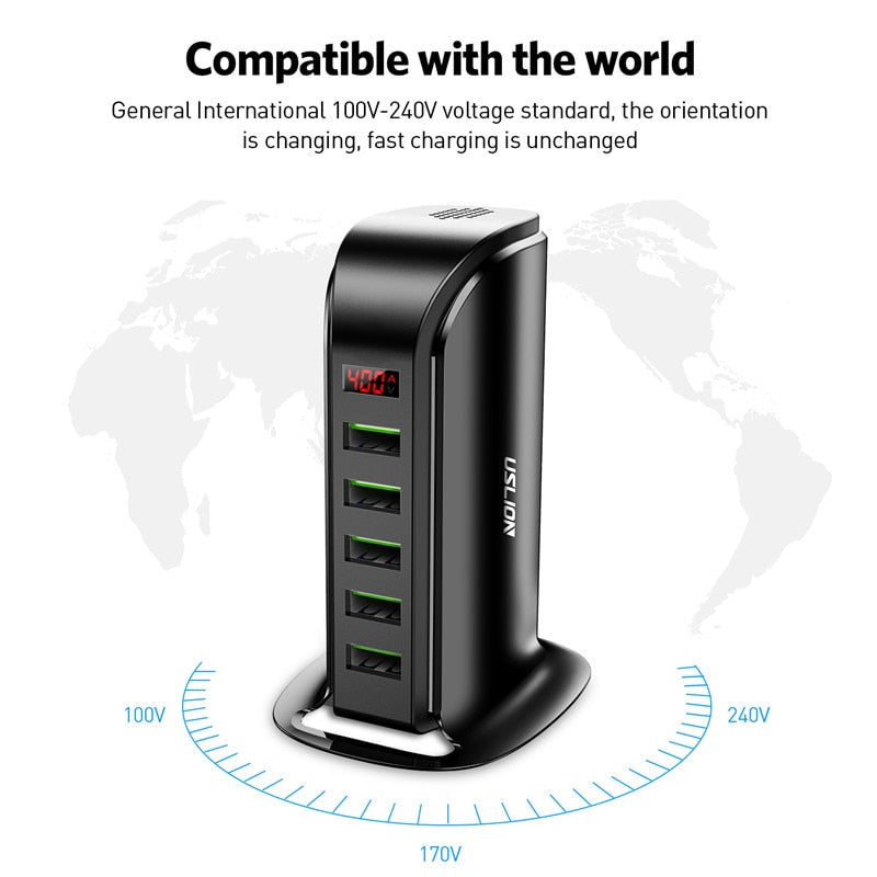 USLION 5-Port USB Ladegerät LED-Anzeige