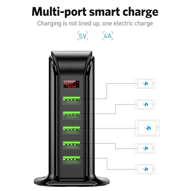 USLION 5-Port USB Ladegerät LED-Anzeige