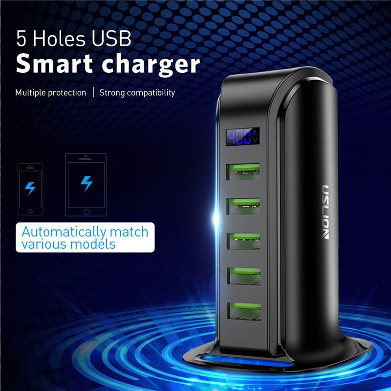 USLION 5-Port USB Ladegerät LED-Anzeige