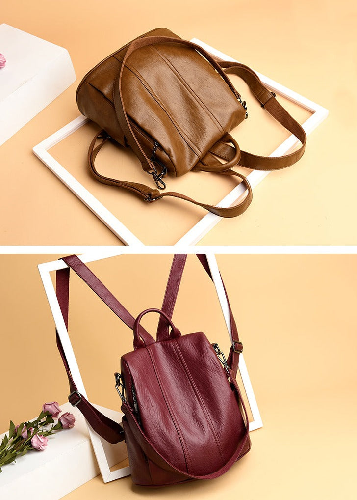 Damen Leder Rucksack Schultertasche
