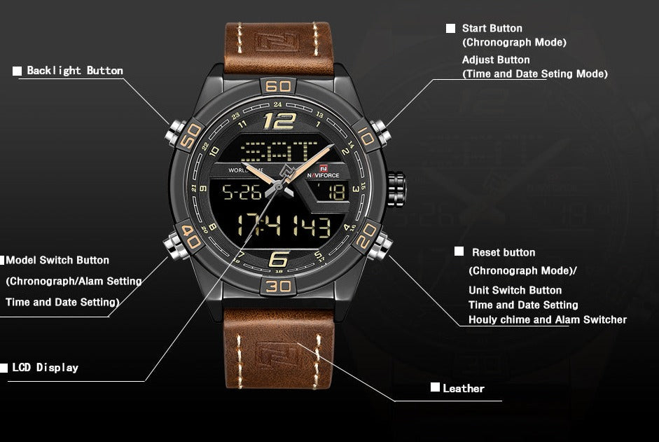 NAVIFORCE NF9128GBR Herren Multifunktion Chronograph 3BAR Hardlex