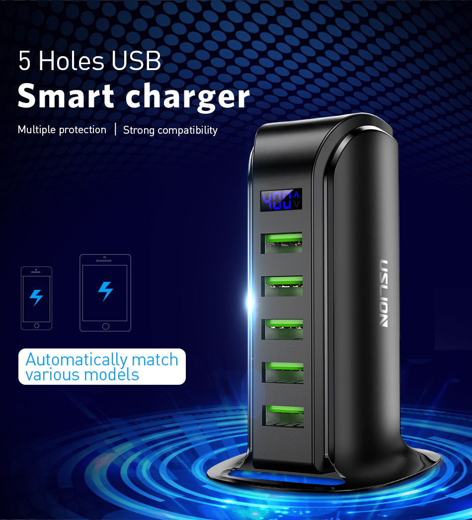 USLION 5-Port USB Ladegerät LED-Anzeige