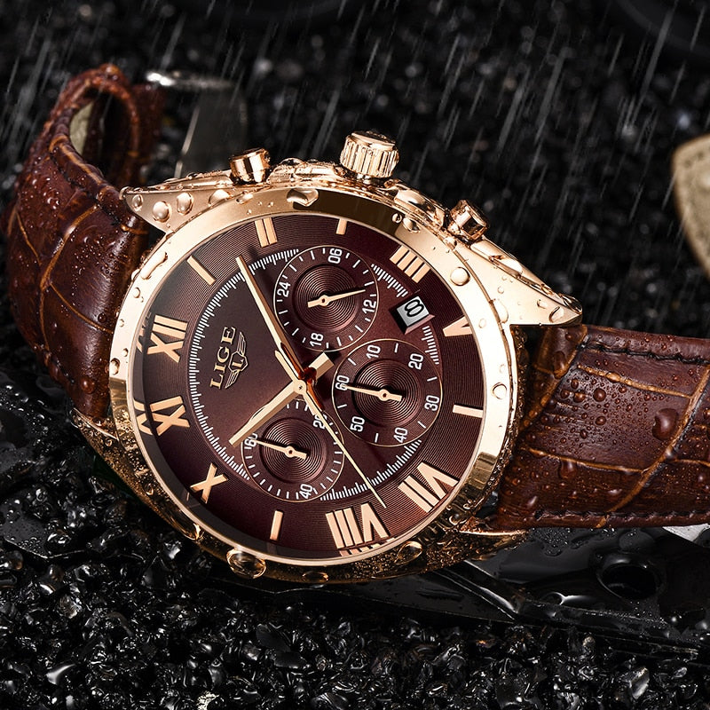 LIGE 9806 Herren Chronograph 3ATM Hardlex