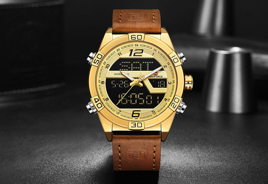 NAVIFORCE NF9128GBR Herren Multifunktion Chronograph 3BAR Hardlex