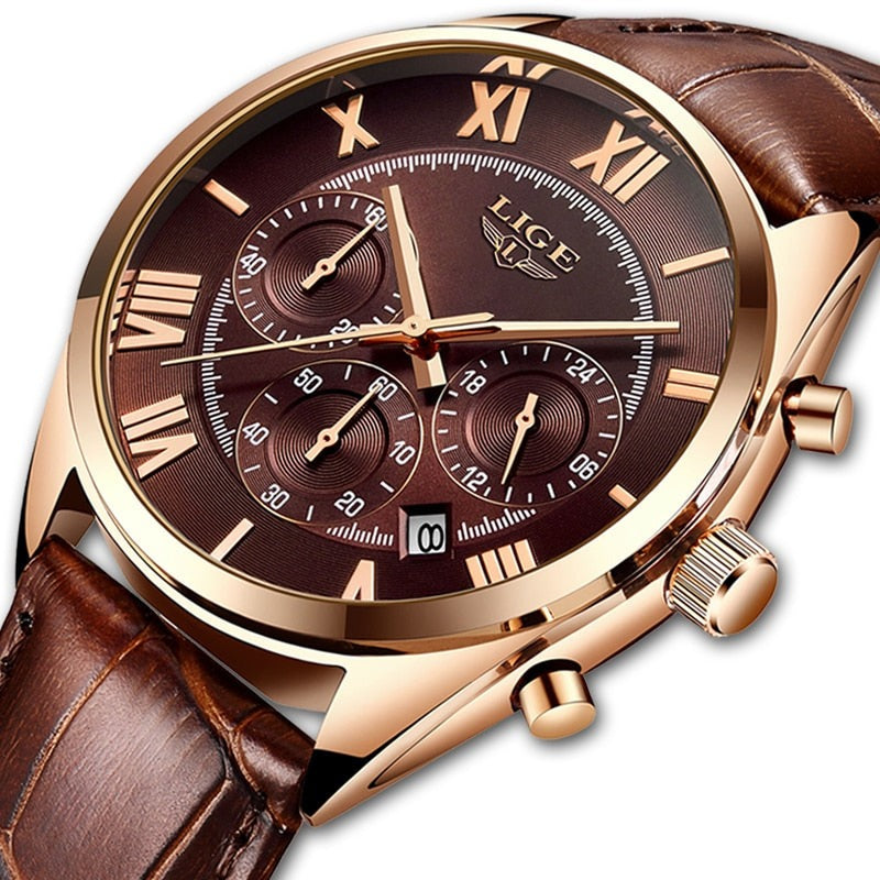 LIGE 9806 Herren Chronograph 3ATM Hardlex