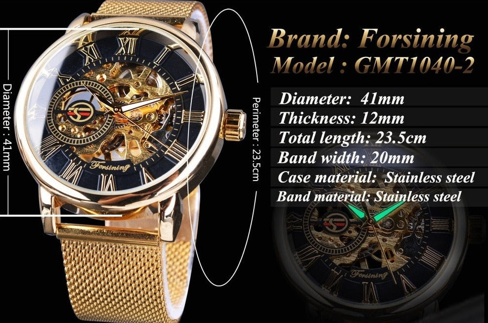 Forsining GMT838-2 Automatik Herren Skelettuhr Glas