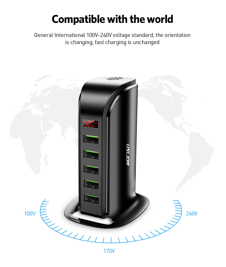 USLION 5-Port USB Ladegerät LED-Anzeige