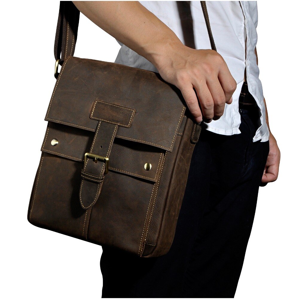 le'aokuu Herren Umhänge-Schultertasche Echtleder