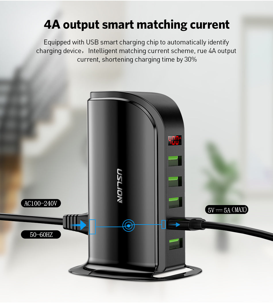 USLION 5-Port USB Ladegerät LED-Anzeige