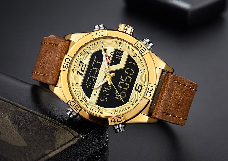 NAVIFORCE NF9128GBR Herren Multifunktion Chronograph 3BAR Hardlex
