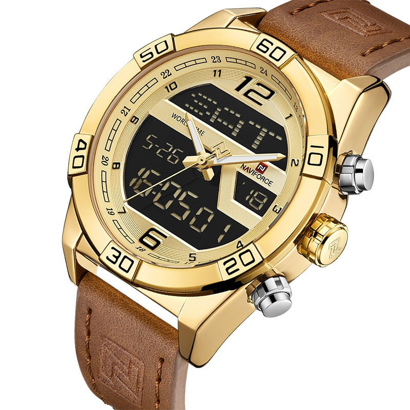 NAVIFORCE NF9128GBR Herren Multifunktion Chronograph 3BAR Hardlex