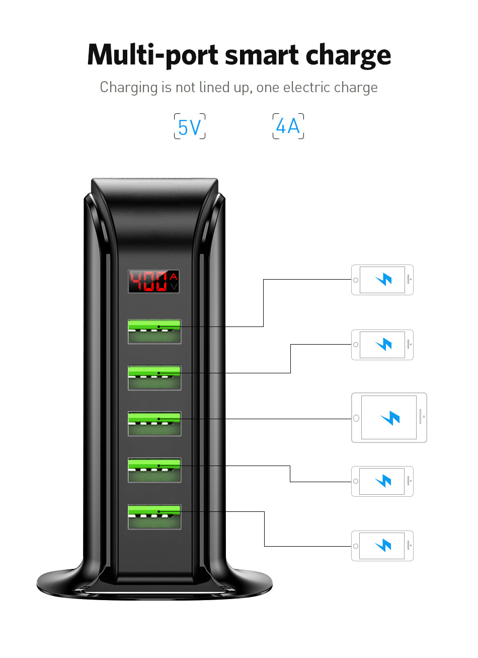 USLION 5-Port USB Ladegerät LED-Anzeige