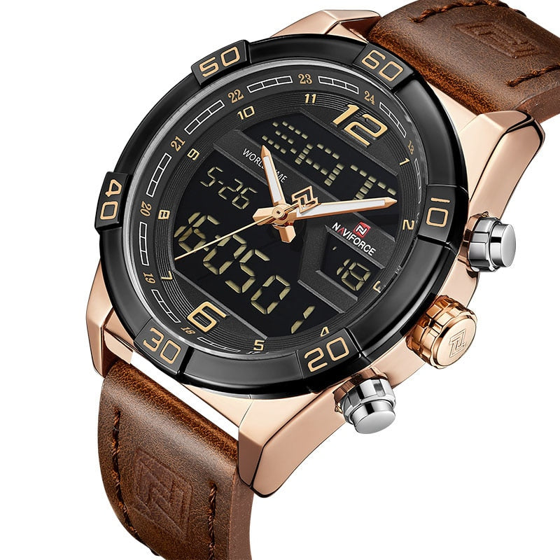 NAVIFORCE NF9128GBR Herren Multifunktion Chronograph 3BAR Hardlex
