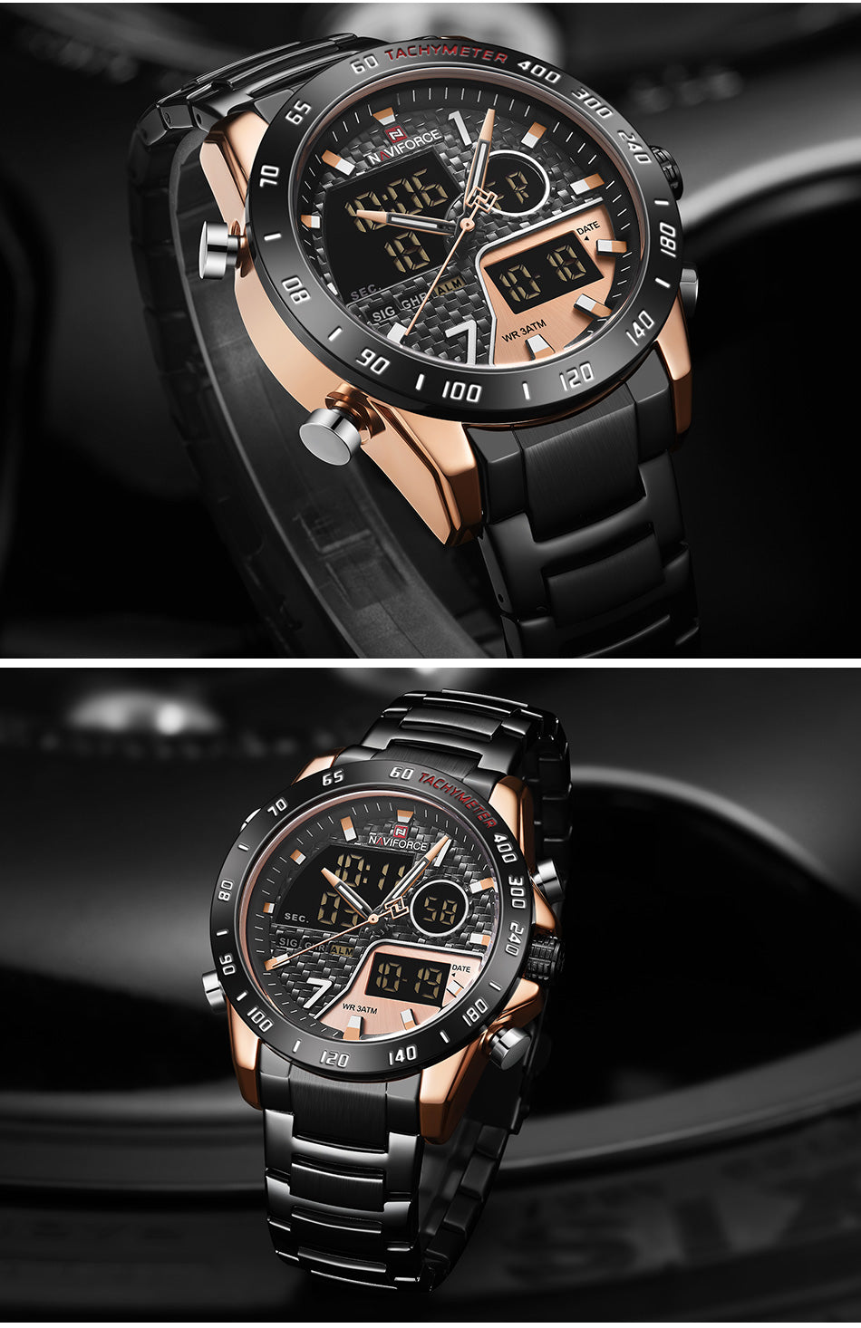 NAVIFORCE NF9171 Herren Militär Chronograph 3BAR Hardlex