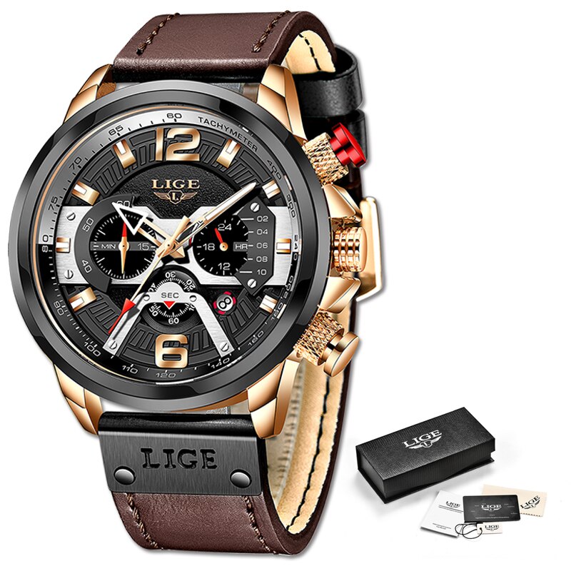 LIGE Herren Chronograph 3ATM Hardlex