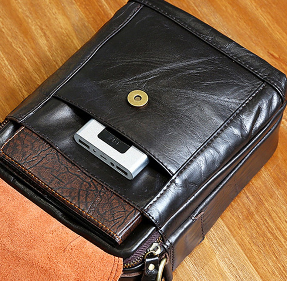 le'aokuu Herren Umhänge-Schultertasche Echtleder