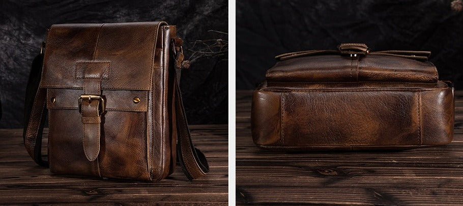 le'aokuu Herren Umhänge-Schultertasche Echtleder