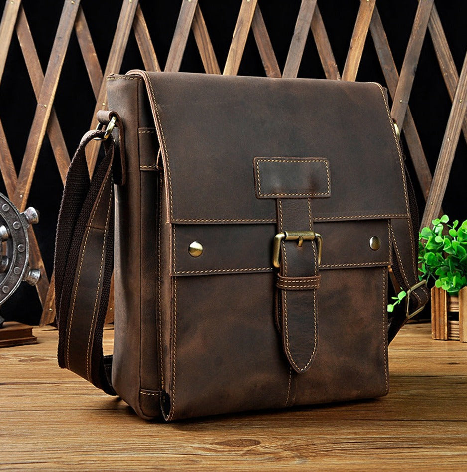 le'aokuu Herren Umhänge-Schultertasche Echtleder