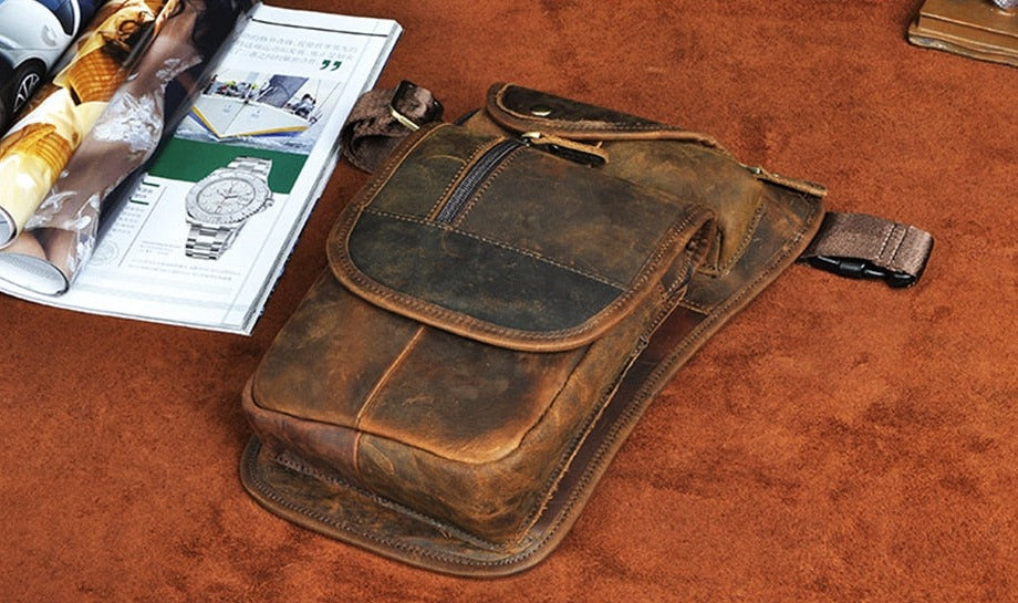 le'aokuu Herren Hüft-Beintasche Echtleder