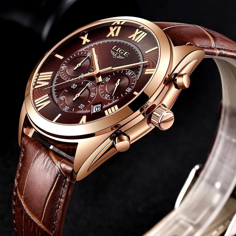 LIGE 9806 Herren Chronograph 3ATM Hardlex