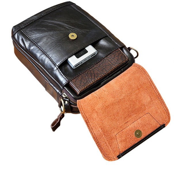 le'aokuu Herren Umhänge-Schultertasche Echtleder