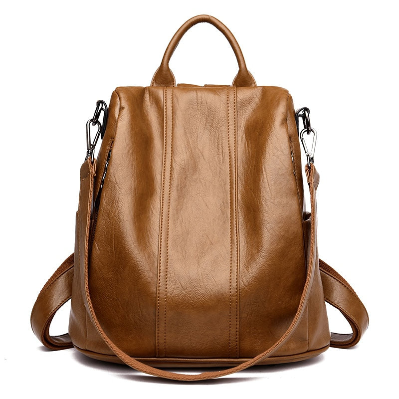 Damen Leder Rucksack Schultertasche