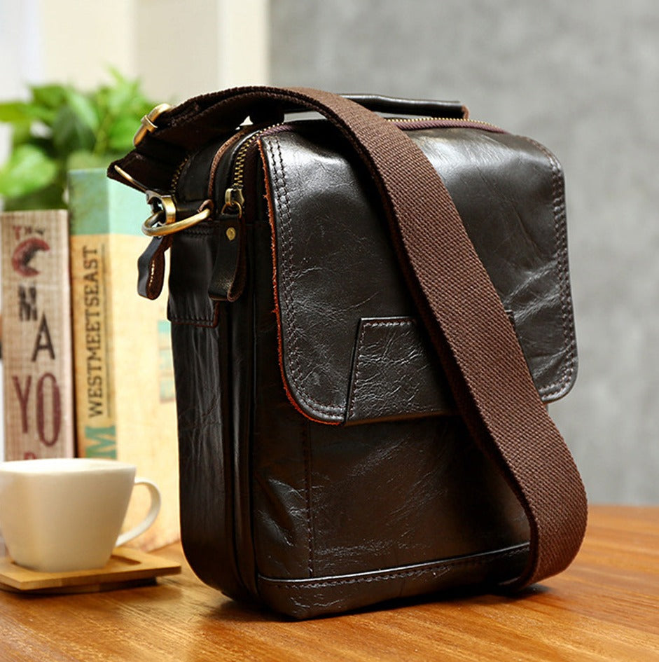 le'aokuu Herren Umhänge-Schultertasche Echtleder