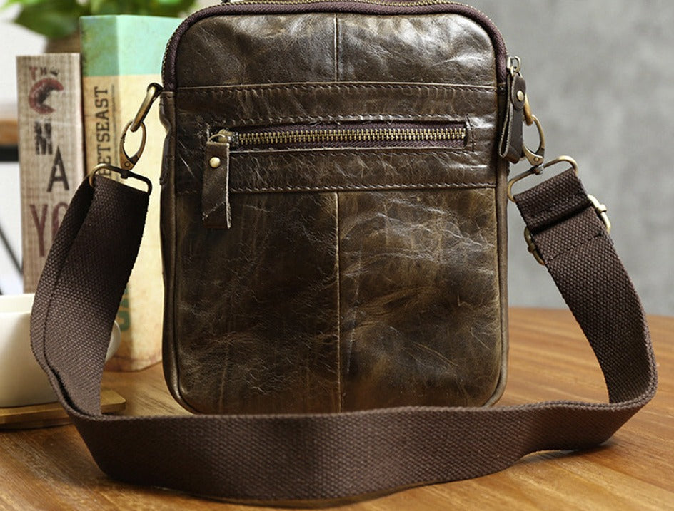 le'aokuu Herren Umhänge-Schultertasche Echtleder
