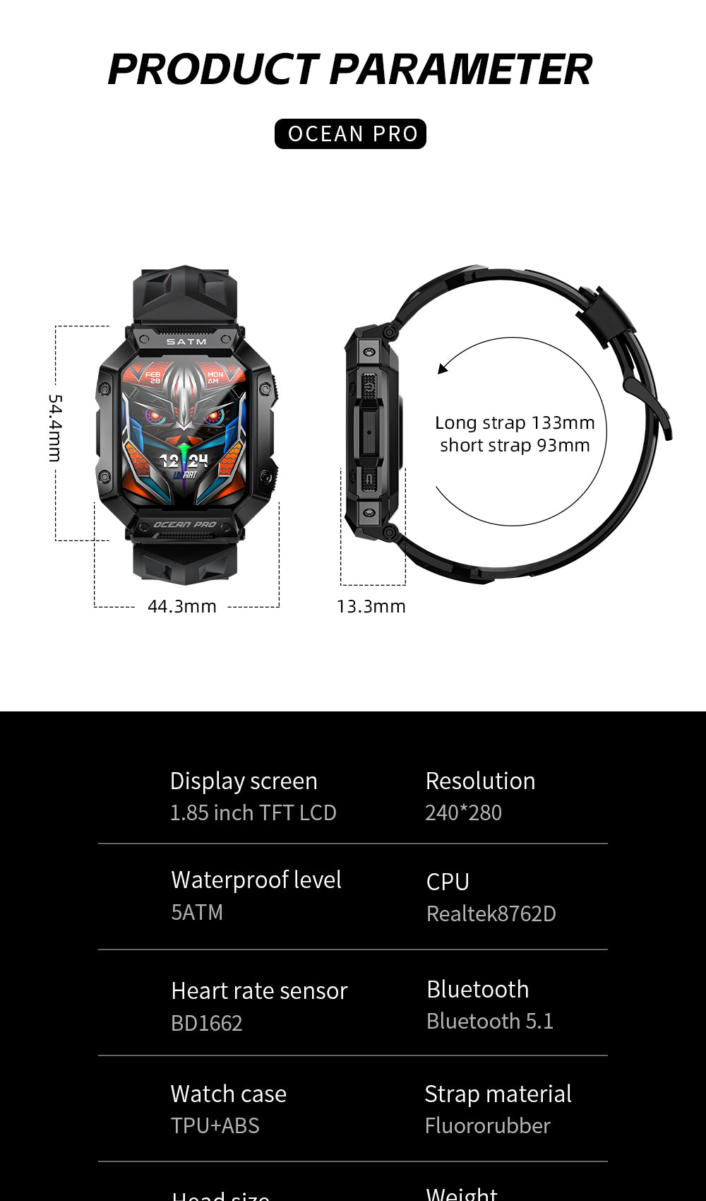 LOKMAT Ocean Pro Sport Smartwatch Full-Touchscreen 5ATM