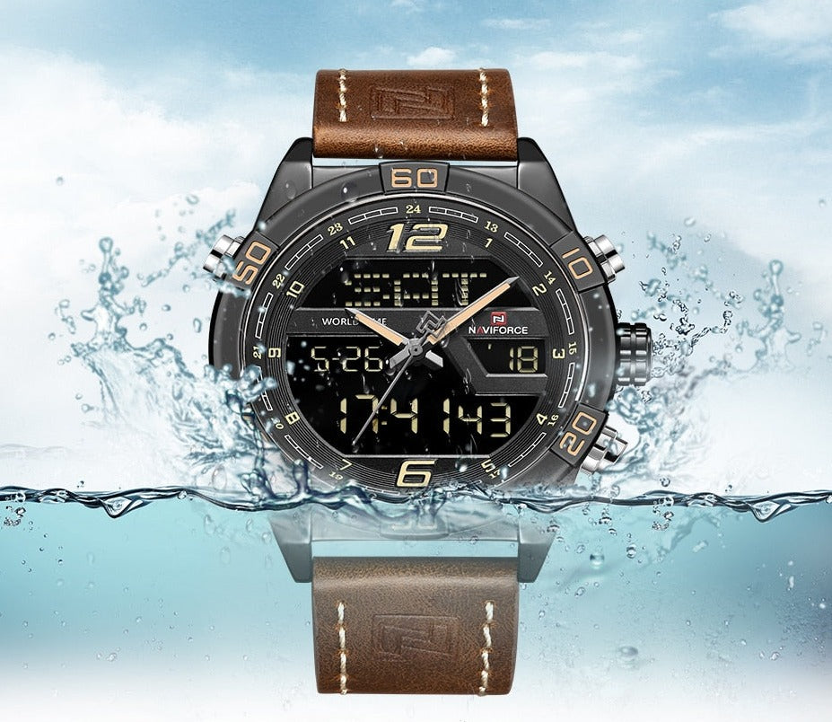 NAVIFORCE NF9128GBR Herren Multifunktion Chronograph 3BAR Hardlex