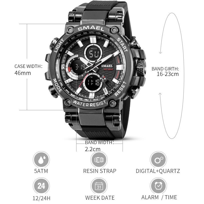 SMAEL SL-1803 Herren Sport-Chronograph 5ATM Dualanzeige